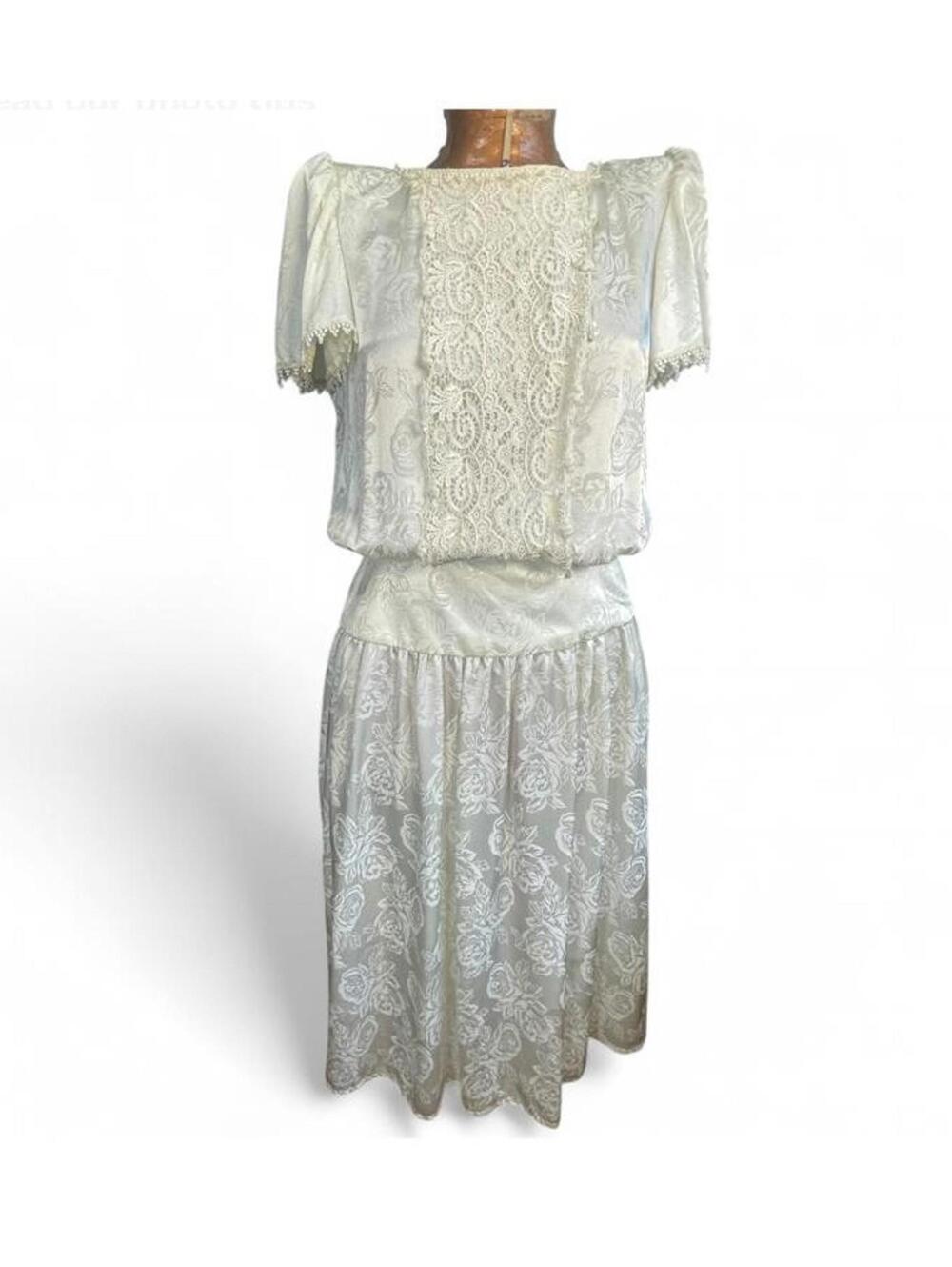 80s Vinatge Gunne Sax Scott McClintock 100% Cotton & Lace Ivory Dress Size 6